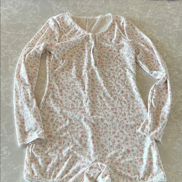 SOLD-Floral Button-Up Ribbed Pajama Onesie - Picture 1 of 3